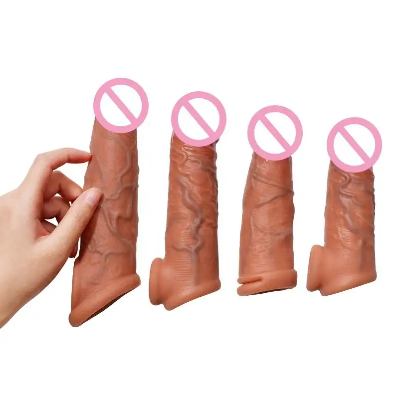 Reusable Penis Sleeve Big Penis Extender Condom Cock Extension Dick Enlargement Sex Toys For Men Enlargement Time Delay