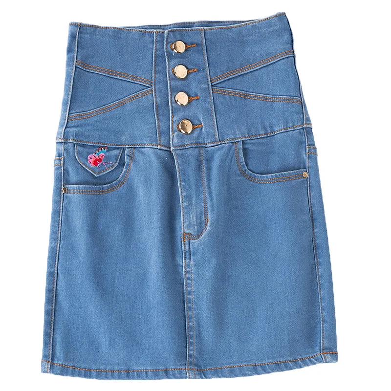 Джинсовые женские джинсы, новая высокая талия, Женская юбка большого размера, джинсовая юбка с вышивкой, узкая ягодица