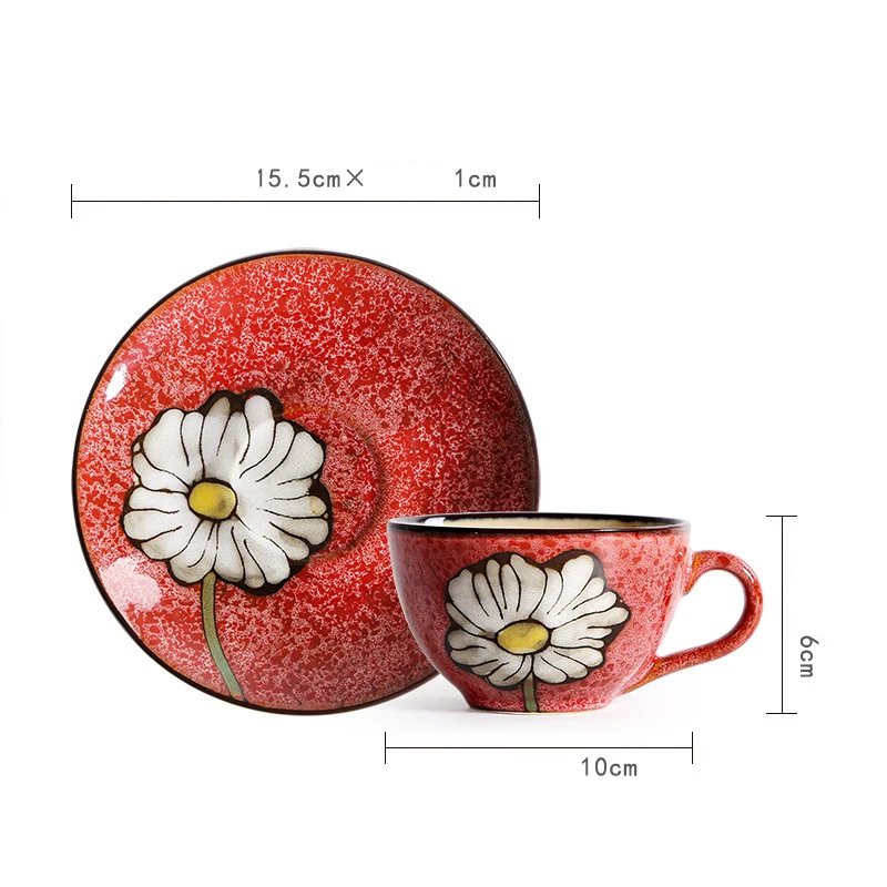  Чайные чашки и блюдца в японском стиле яркой глазури кофейного цвета