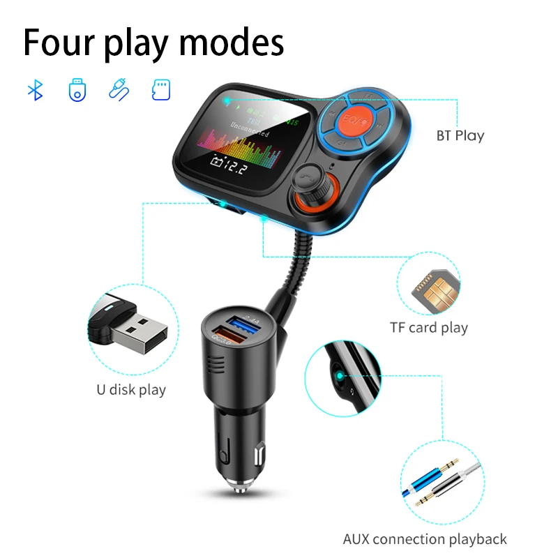 
Large Colorful Screen Qc3.0 T831 Usb Charger Wireless Car Kit Mp3 Player With Bt5.0 Audio Adapter Fm Transmitter 
