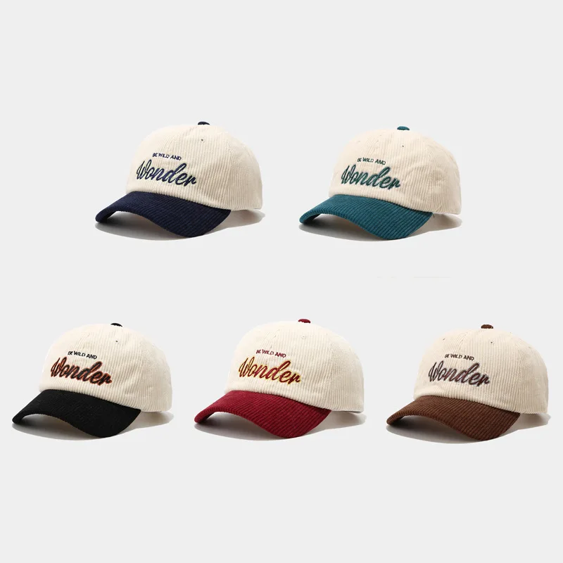 Wholesale Custom Design Embroidery Logo Corduroy Dad Hat Vintage 6 Panel Baseball Hat Fashion Casual Baseball Hats
