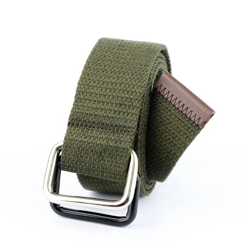 Fashion Double D Ring Buckle Men Women Student Webbing Canvas Belt without Holes