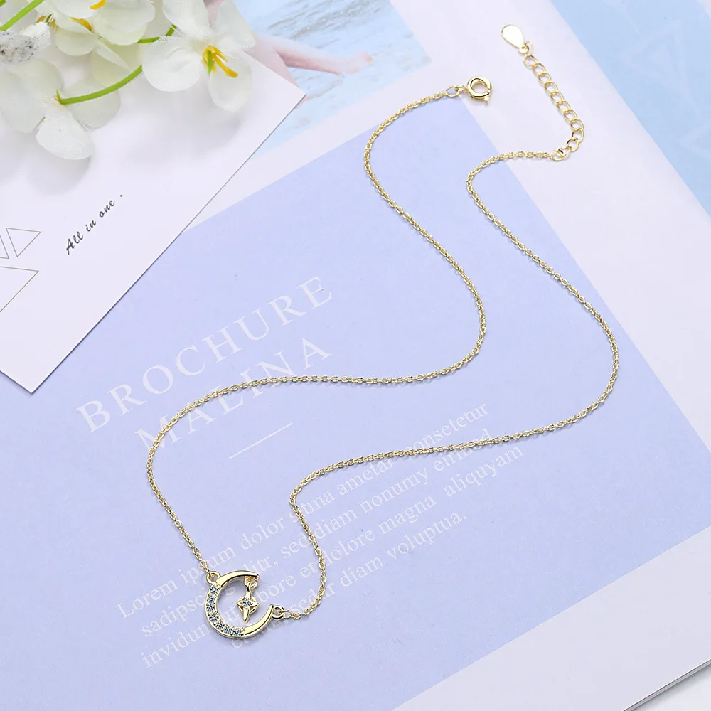 GSY Dainty Fashion 18k Gold Plated Moon Necklace Pendant For Women Korean Jewelry