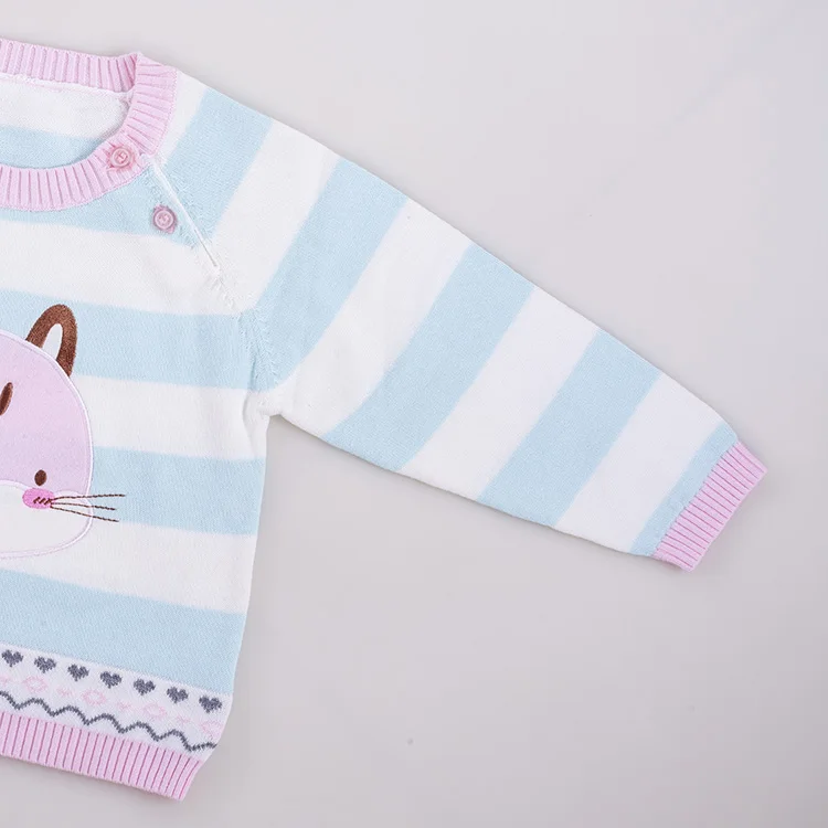 Unique jacquard cartoon knitted patterns design pure cotton stripe baby sweater kids pullover jumper