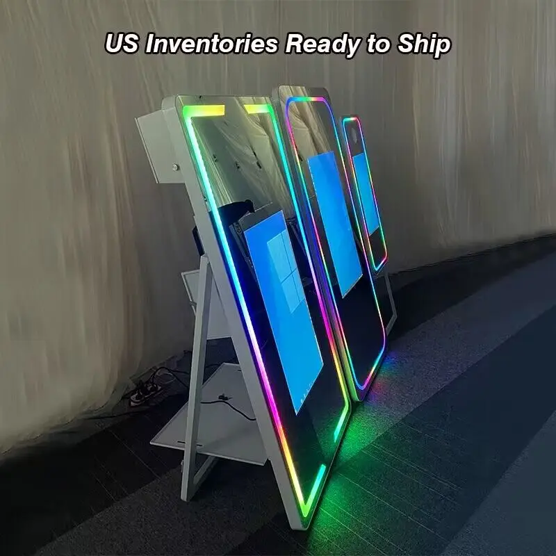 2023 newest big touch screen flash light mirror wedding photo mirrorphoto booth machine affordable with shelf