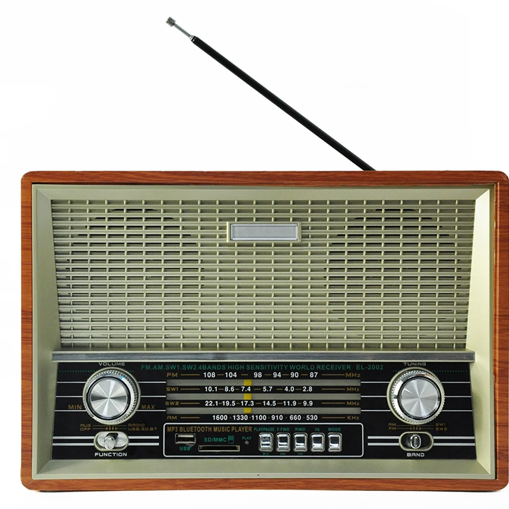 EL-2002 Valve Wooden Wood Portable System Digital Speaker Wok Table Rechargeable Player Sw Fm Am Home Radio