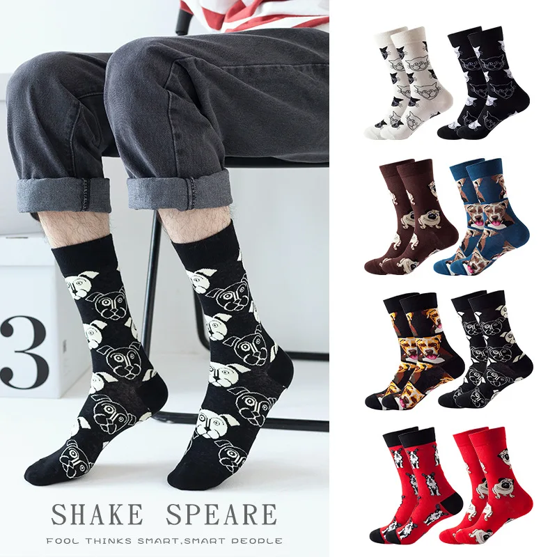 2021 Meias Personality logo dress novelty funny cartoon art animal dog cat girls fun colorful men socken cotton animal