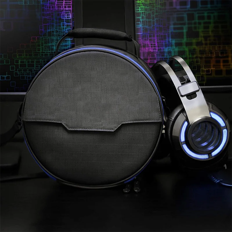 Portable round headphones case bag headphone storage bag for wired & wireless headsets DJ headphone bag