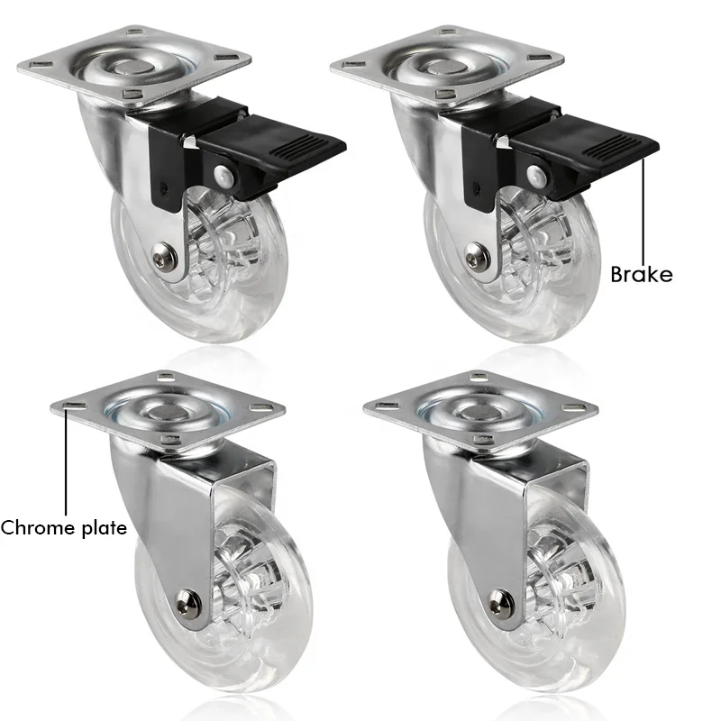Factory Direct Transparent Caster Wheels 2inch 3inch Caster Wheels PU Vintage Casters
