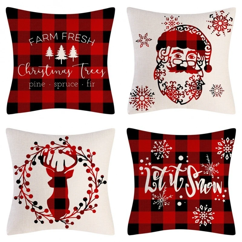 2023 Christmas Pillow Covers Set of 4 Christmas Decorations Cotton Linen Winter Deer Christmas Decor Throw Cushion Cover 18 X 18