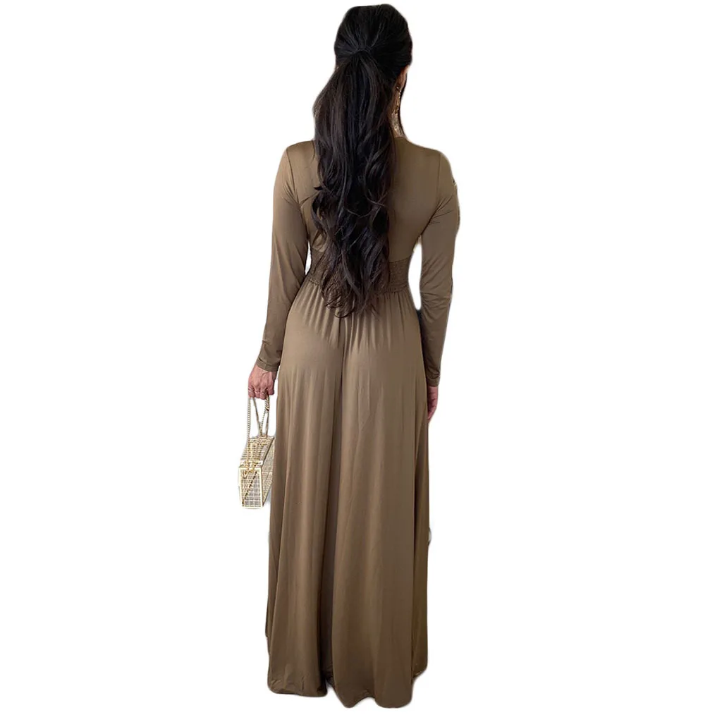 faldas largas para mujer  summer womens clothing long sleeves deep v neck evening dress sexy casual dresses women lady elegant