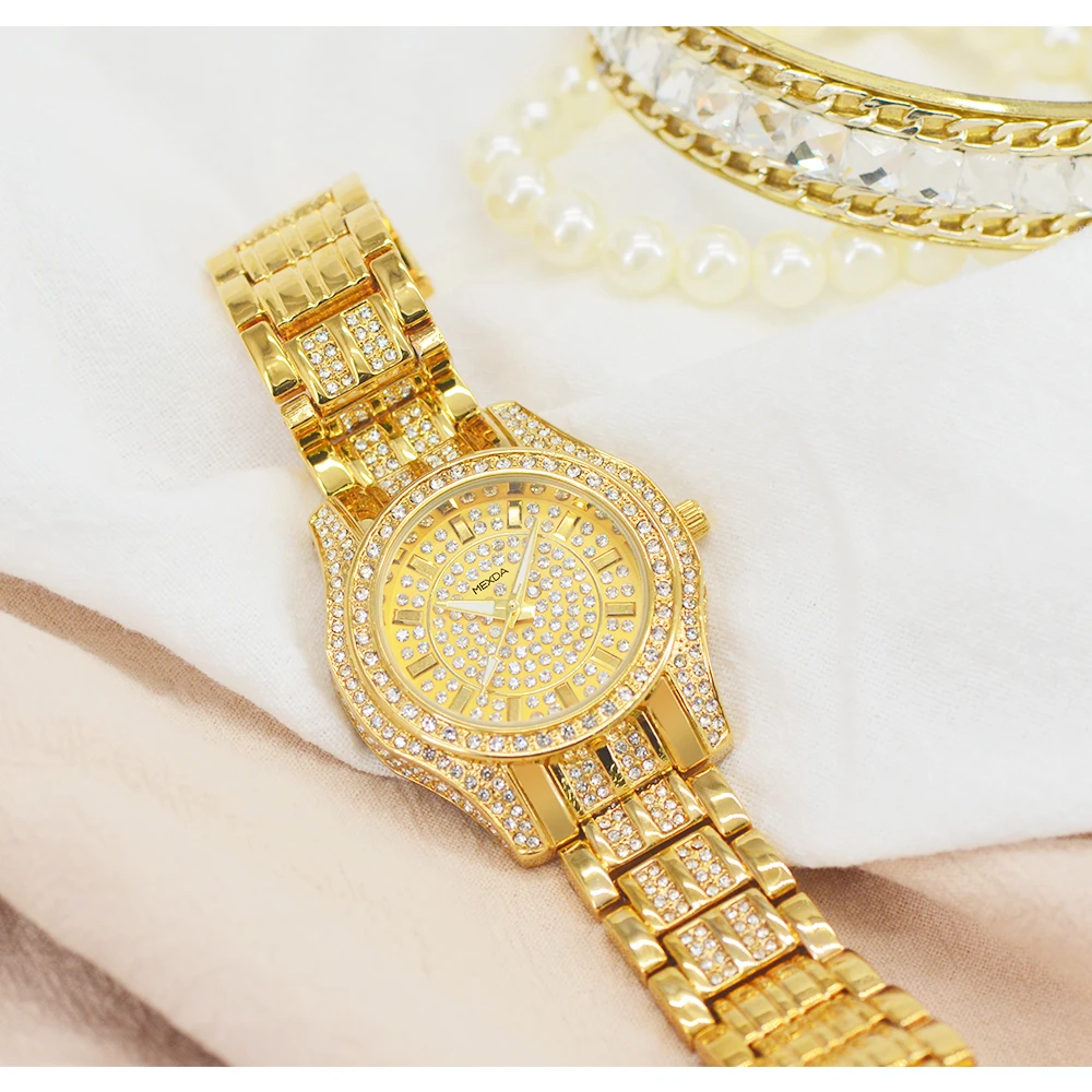 Mexda Luxury Watch Women Japanese Quartz Movement Jewelry Diamond Stainless Steel Band Diamond Watch Custom Logo