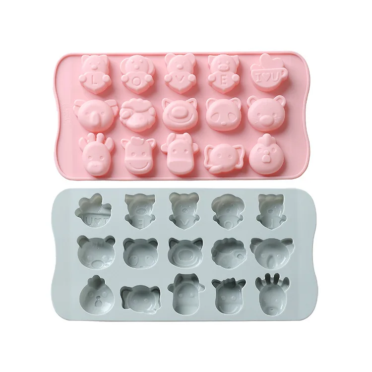 15 Grid Cartoon Animal Silicone Mold Cute Panda Elephant 3D Chocolate Cake Fudge Mold DIY Baking Tool