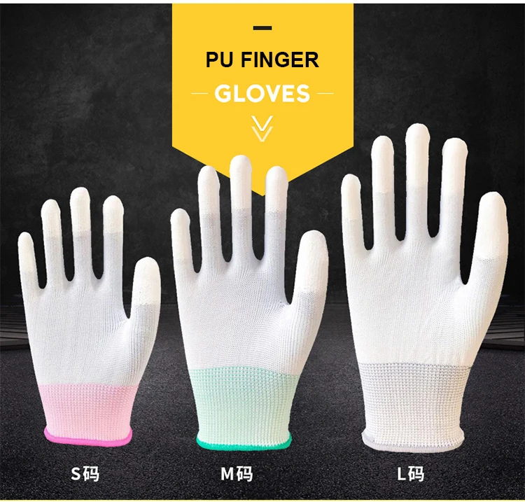Wholesale Anti-Static ESDD Electronic Work Gloves White PU Coated Nylon Knitted Cotton Reusable Garden Work Protection Function