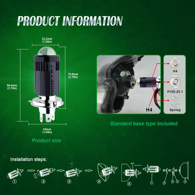 Wholes RTD manufacture M01F 25W H4BA20D S2  Double Light motorcycle led headlight bulb with Projector Lamp