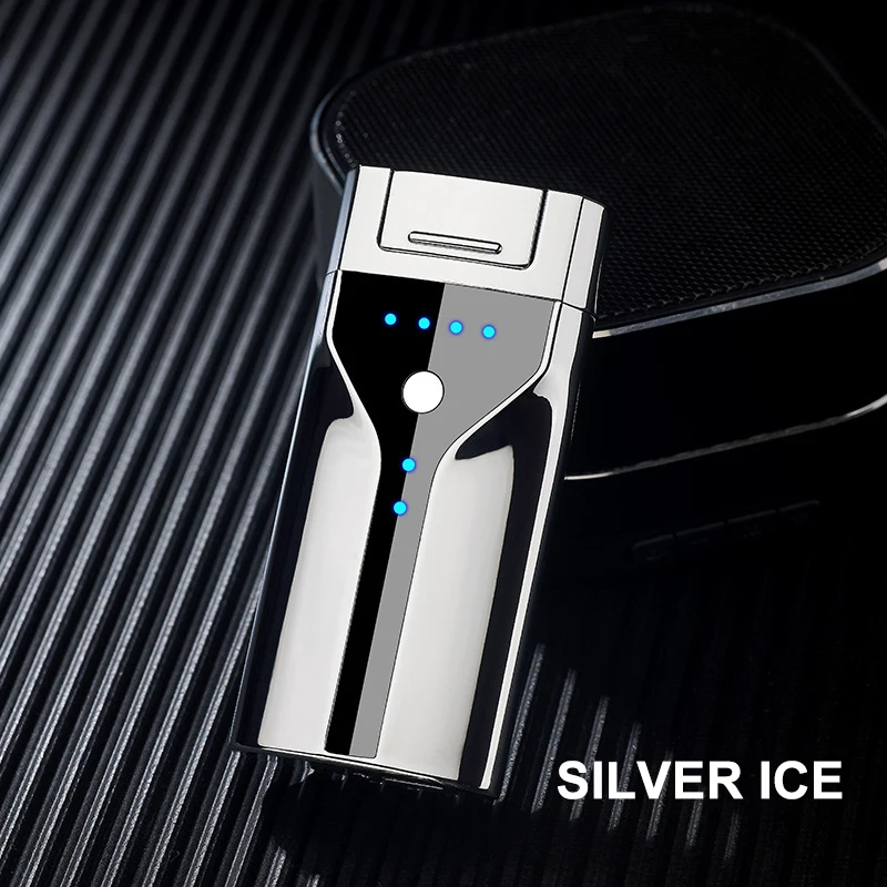 JL308 Electric Lighter Gift Custom Logo Windproof Lighter Fingerprint Touch Dual-Arc USB Rechargeable Lighter