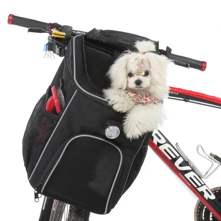 Dog Bike Basket Bag Ventilated Pet Carrier Backpack Portable Bag For Outdoor Cycling Pet Carrying Bag with Light