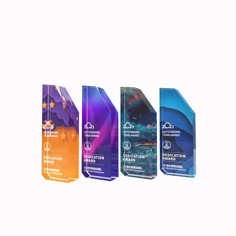 Custom Colored Crystal Glass Trophy Team Honor Souvenir Gift full color printing optical 3d photo frame award crystal trophy
