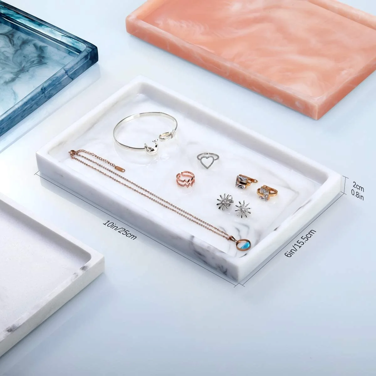Custom Design Resin Decorative Tray Marble White Dresser Perfume Countertop Organizer Jewelry Dish Holder Resin Tray Vanity Tray