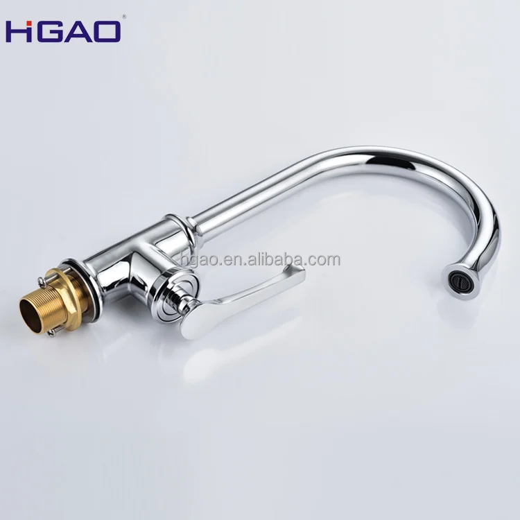 Modern Single-Hole Vessel Sink Monobloc Kitchen Faucet Gun Brass Swivel Spout Deck Mount Tap Grey Chrome Finish Stainless Steel