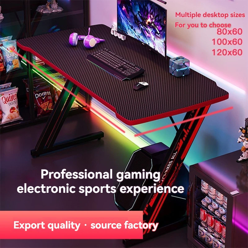 Discount LED Light Black Computer Desk Gaming Table Gamer Desk With Carbon Fiber Gaming Table For Sale