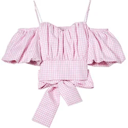 Tongrui 2020 High Quality High Waist Cotton Check Ruffled Female Spring Summer  Mini Crop Top Women