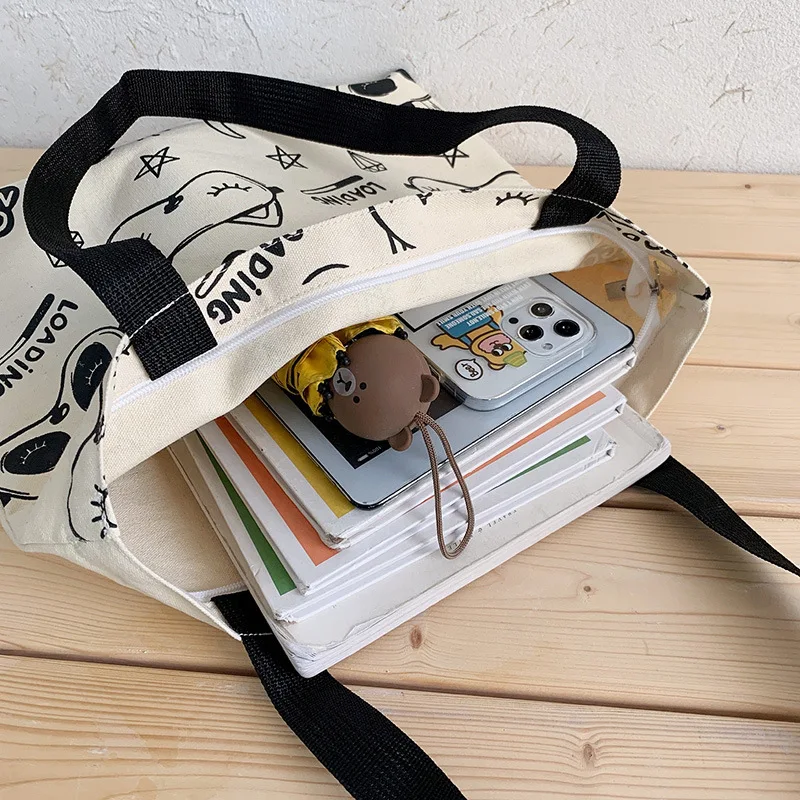 Women One Shoulder Large Capacity Japanese College Student Schoolbag Yoga Travel Canvas Shopping Tote Bag With Multiple Pockets
