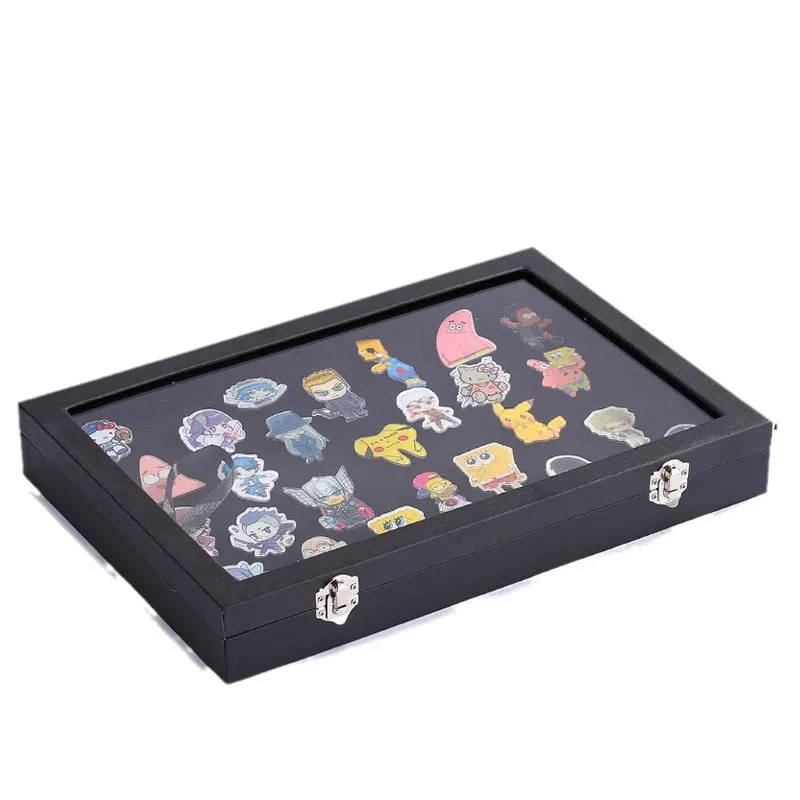 Badge storage display box Transparent dust-proof brooch box Medal display stand pu leather medal box Badge photo frame