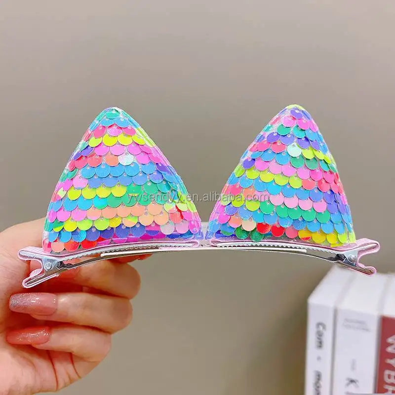 Wholesale Korean New Fashion kids Hair accessories Sequins Cat ears Hairpin Little Girl Baby Cute hairgrips