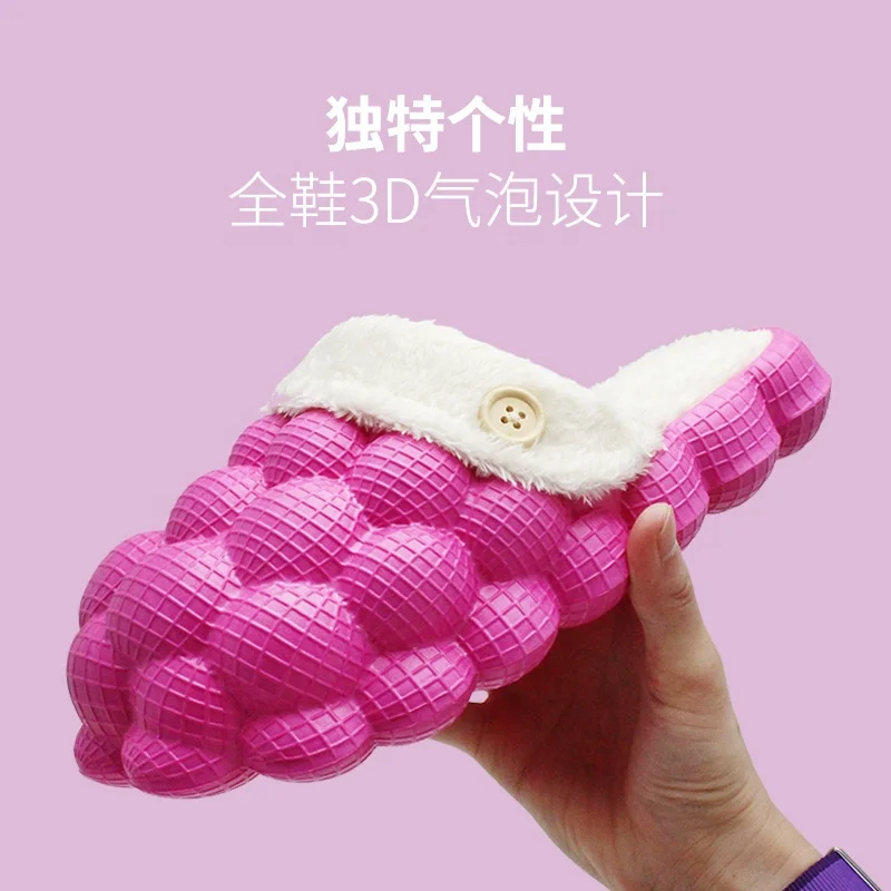 Dropshipping New Keep Warm At Home Women Bubble Slides Fluffy Slippers Winter Warm Fur Bubble Slipper