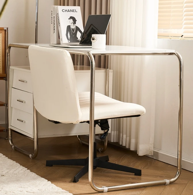 Modern Armless White Adjustable No Wheels Cross Legged Task Computer Chair