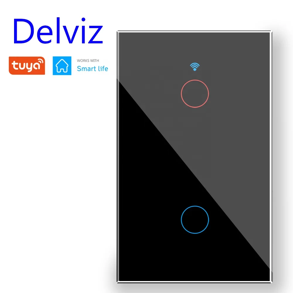 Delviz 120mm*72mm Crystal glass panel, AC 110V~250V, Google Alexa Home WiFi Tuya APP Smart control,Wall Light Touch Power Switch