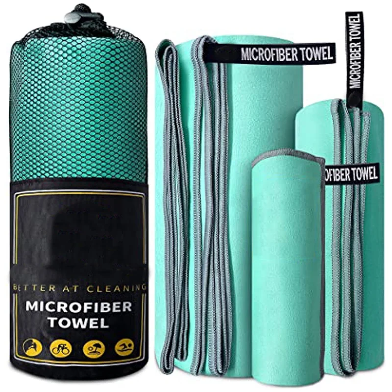 China Supplier Super Absorbent Microfiber Towel Sets Printed Microfiber Light Weight Sweat Hand Towel Sports Travel Towel