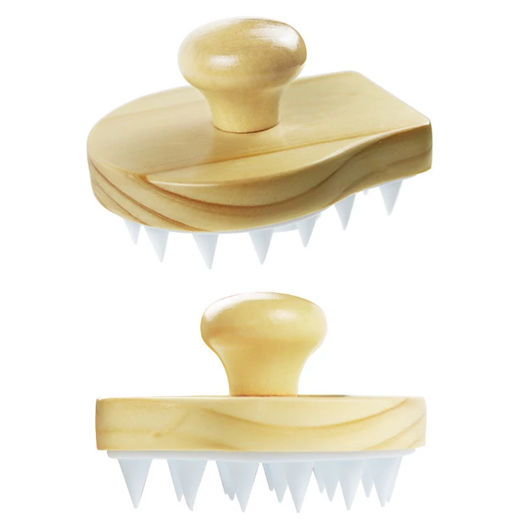 Wood Scalp Massager Shampoo Brush Silicone Bristles Hair Care Brush Massage for Hair Growth