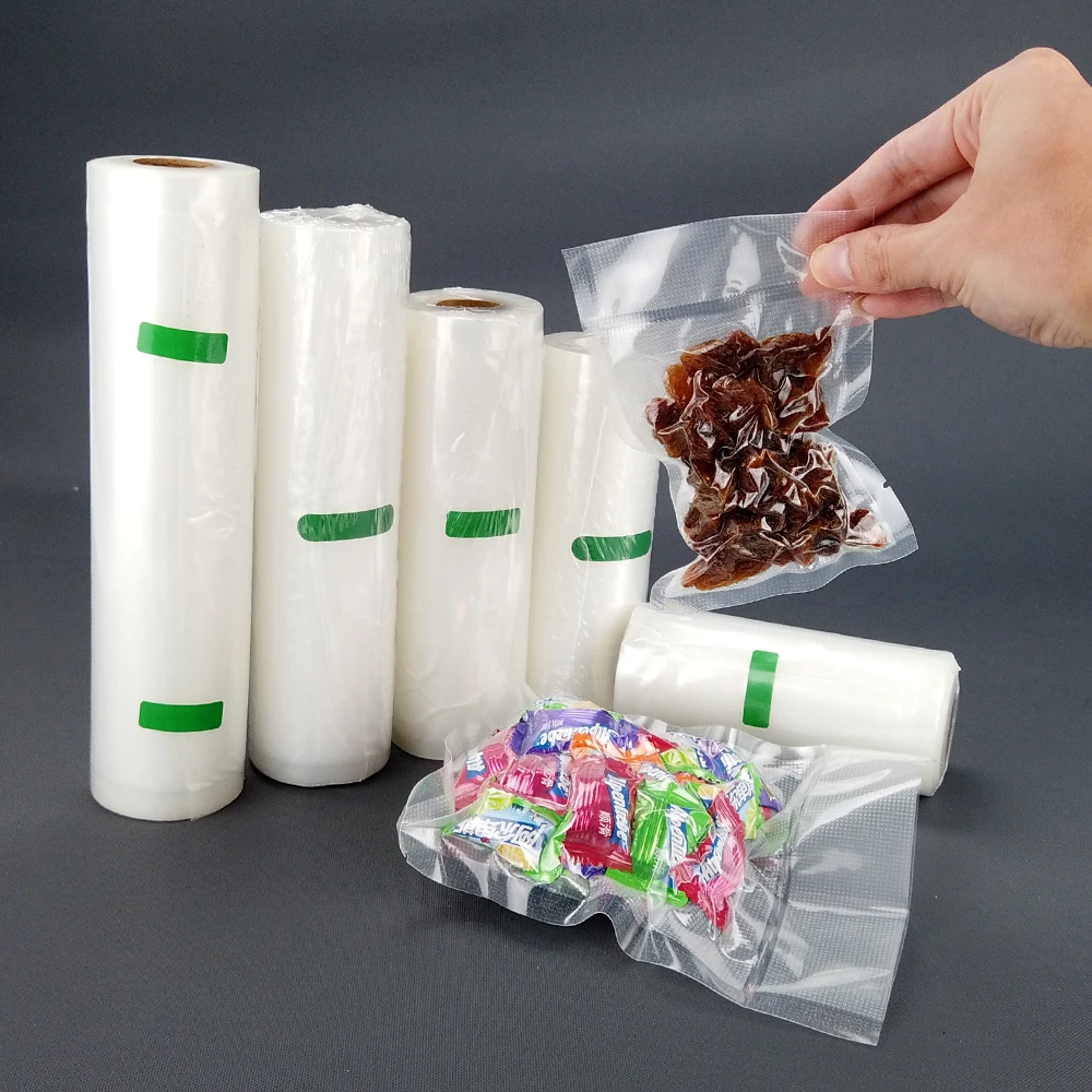 Wholesale Transparent PE Freezer Vacuum Bags Embossed Vacuum Sealer Bag Roll Bulk  Food Nylon Plastic Packaging Shrink Film