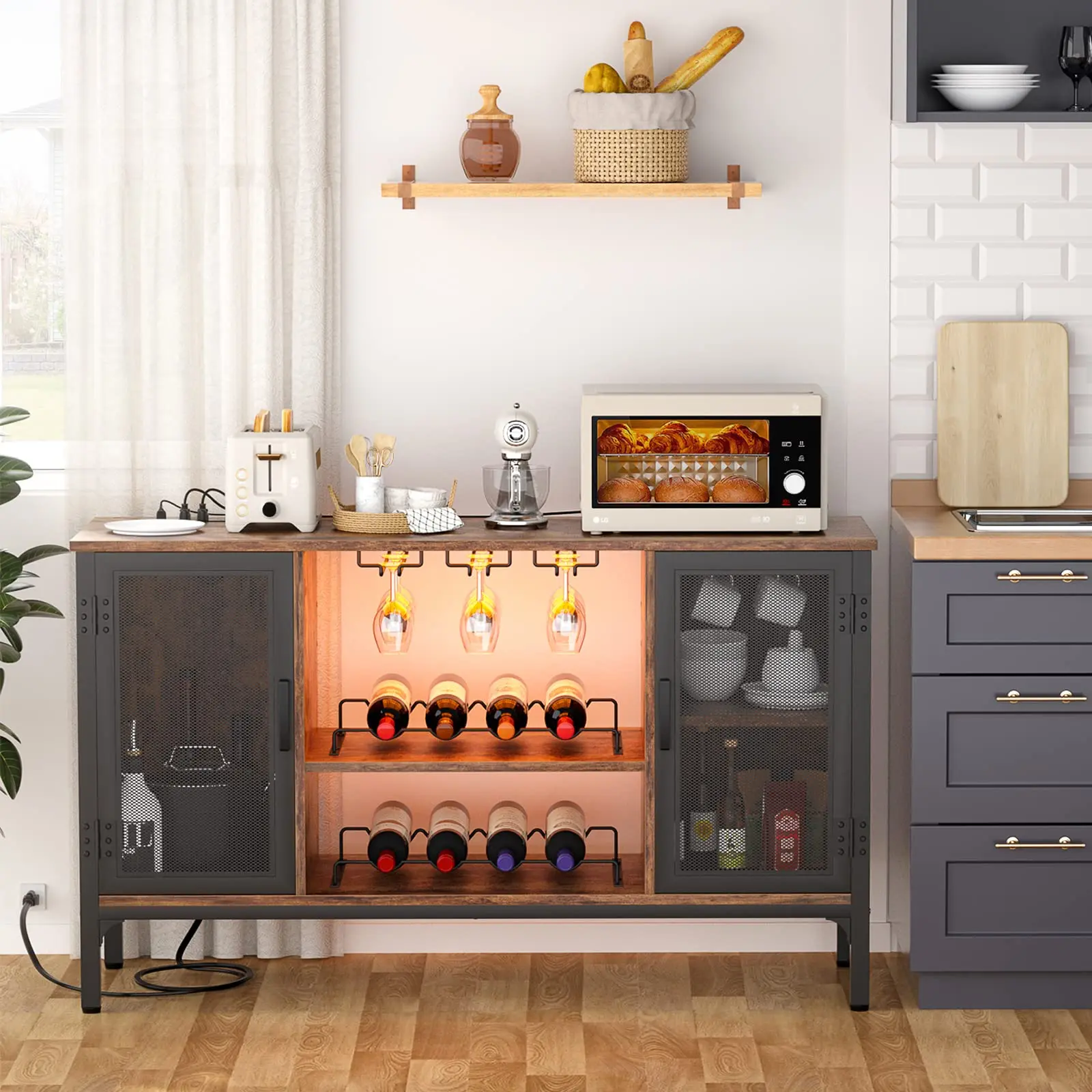 Factory direct supply wine storage cabinet dining room table wood wine display shelf dining wine cabinet-Amazon customization