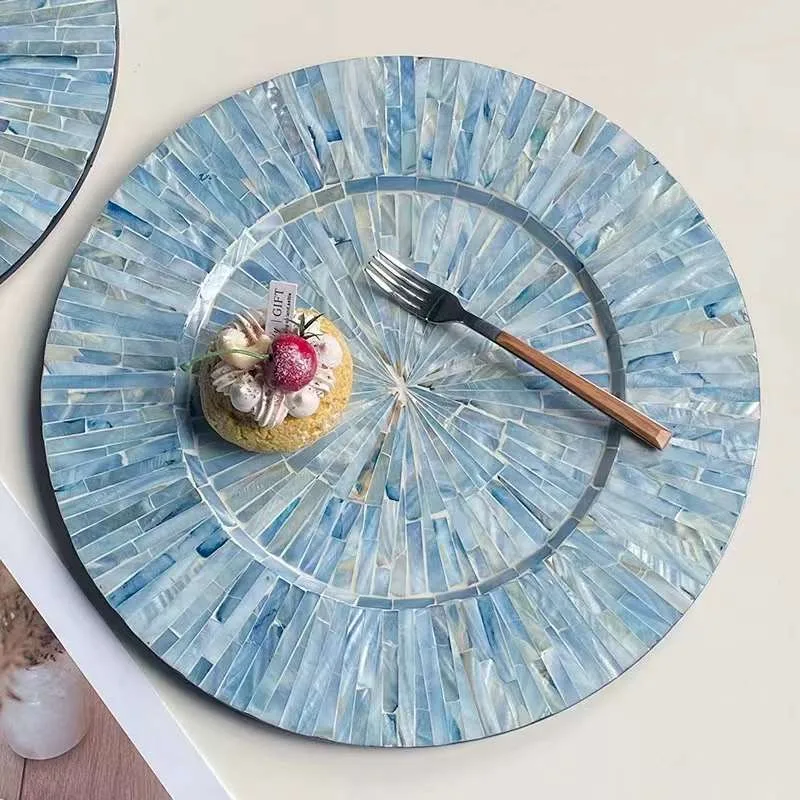 Mother Of Pearl Decorative Plates Charger Plate Decoration for Display Sea Shell Inlay Wood Charger Plates Wedding