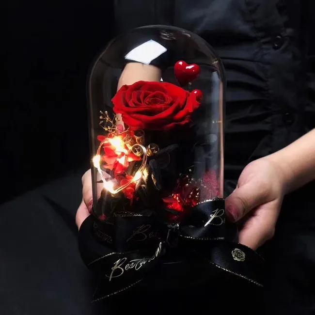 large lower dome glass clear glass dome house  preserved  rose in glass dome with led lights with base