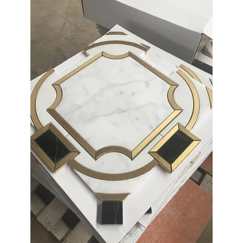 Water Jet Marble Mosaique Surface Floor Tile With Brass Inlay Mosaic Pattern