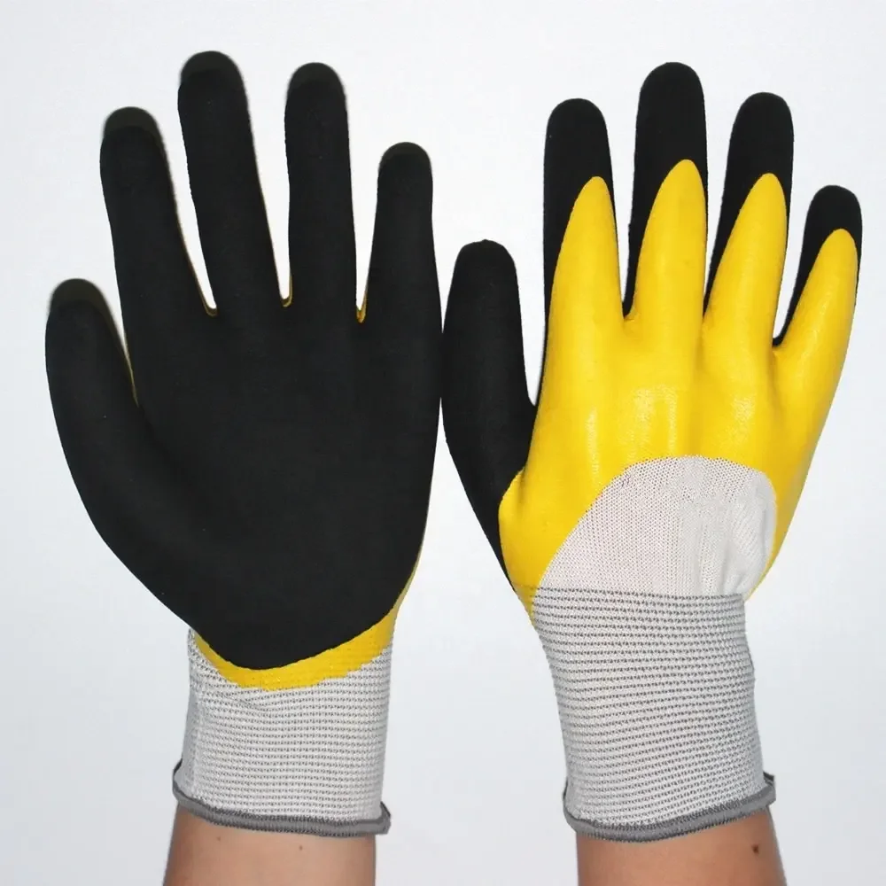 Double Dipped Nitrile Safety Gloves 3/4 Coated with Sand Foam Anti-Vibration & Arthritis Therapy Work Gloves Construction Use