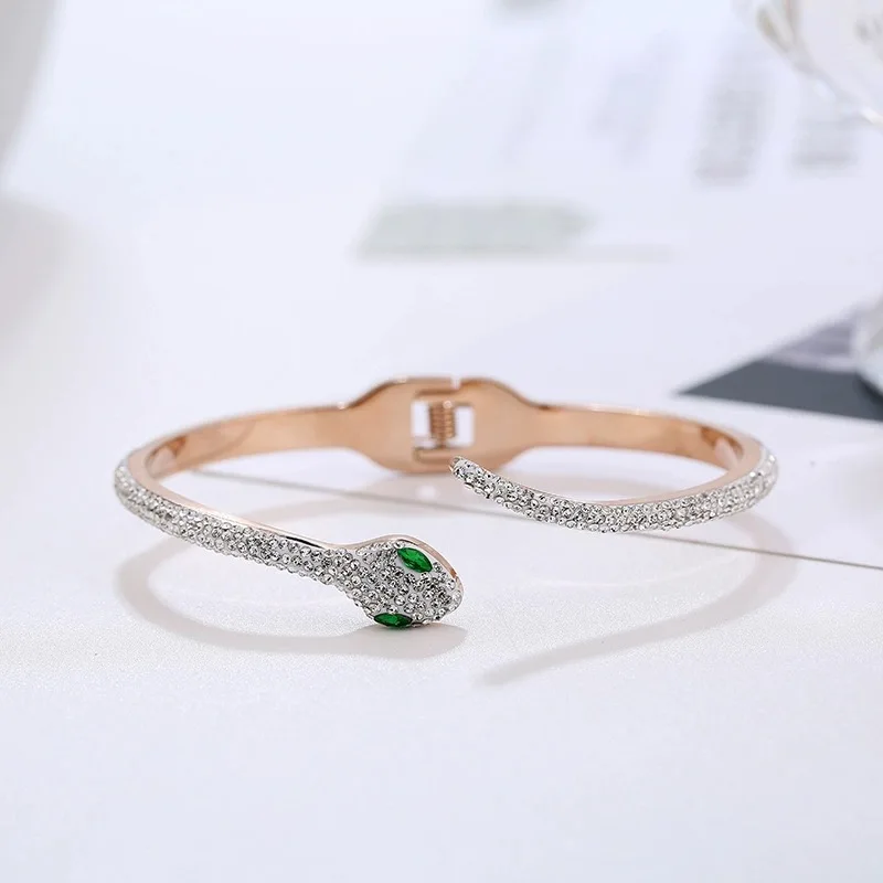 High Quality Designer Bracelet Stainless Steel Snake Shape Diamond Cuff Bracelets Luxury Fashion Bangle Women Gift Fine Jewlery