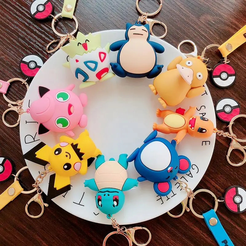 Pocket Monsters Keychain Cartoon PVC Cute Japanese Anime  Key Chain Trinket Car Key Rings Kid Toy KeyRing Charms Llaveros
