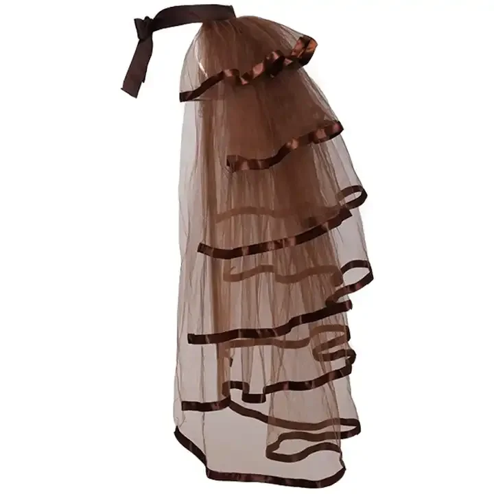 Gothic Steampunk Long Tutu Skirt Victorian Tie-on Half Tulle Lace Sexy Petticoat Underskirt
