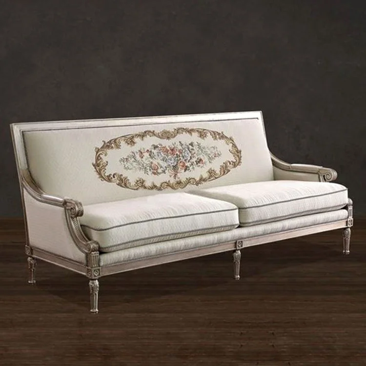 High Quality classical antiqued wooden frame couch sofa set furniture living room