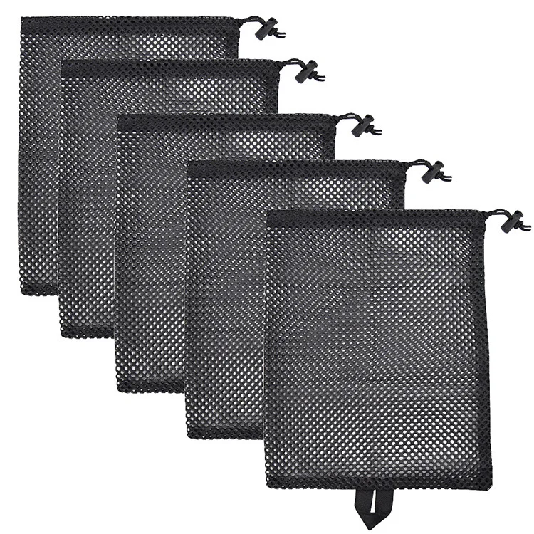 wholesale reusable eco friendly nylon drawstring  mesh sports bag travel bag black small mesh drawstring bag