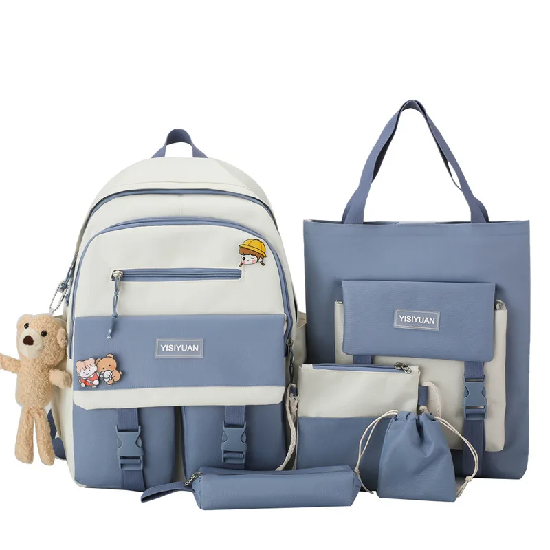 Custom summer breathable wide shoulder strap Fashion School 5-piece bags for boys and girls Student backpacks