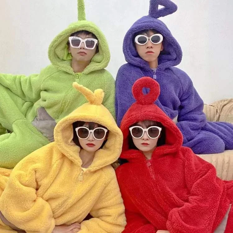 drop ship  Teletubbies Costume Cute Doll Costume for Halloween Party Tik Tok Hat Sale Flannel One-piece Pajamas