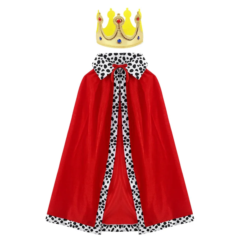 Adult Kids Children King Royal Prince Costumes Outfit Cosplay Halloween Party Red Velvet Cloak Cape Crown Outfit For Men