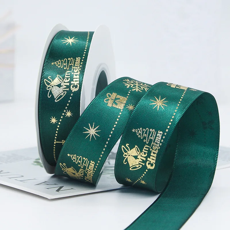 E-Magic Wholesale Christmas Snowflake Satin Ribbon Red Gold Foil Printed Webbing Christmas Ribbon For Crafts Xmas Gift Box