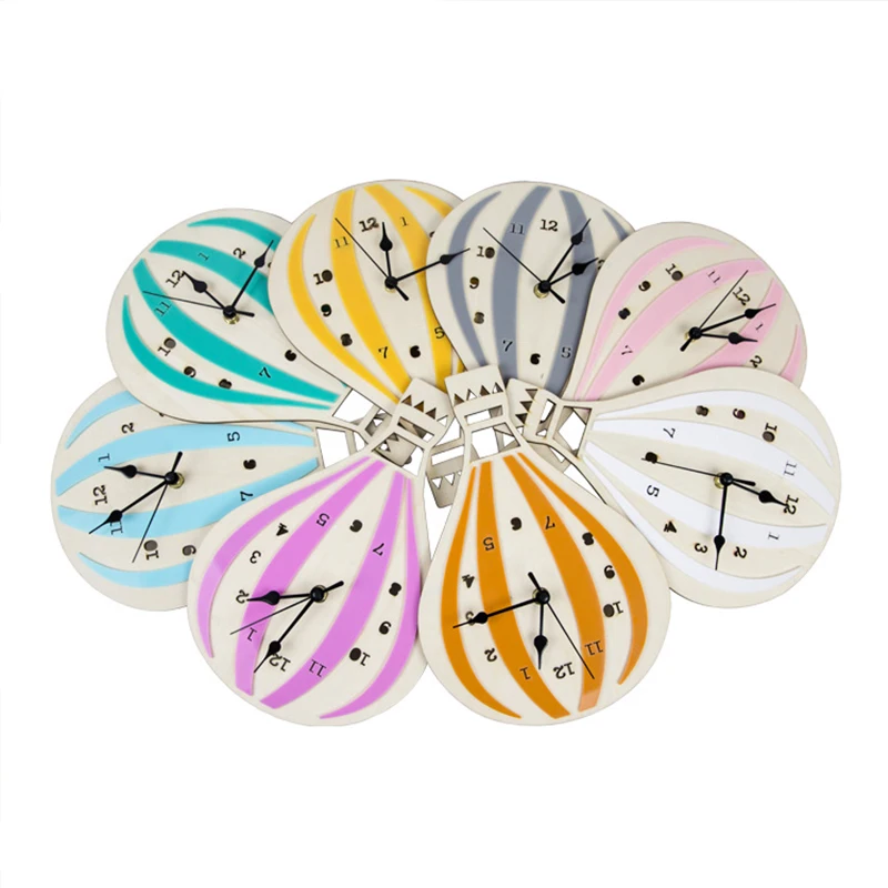 INS Nordic Air Balloon Design Cute Cartoon Baby Room Home Decor Hanging Wood Wall Kids Alarm Clock